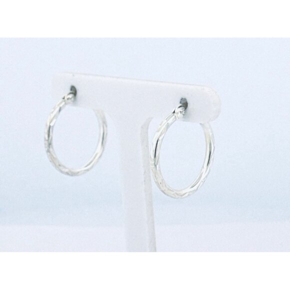 Estate Sterling Silver 925 Diamond-Cut Textured Hoop Earrings 1" Lightweight - Picture 6 of 12